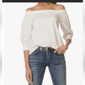 Theory off shoulder ¾ length sleeve top white size s